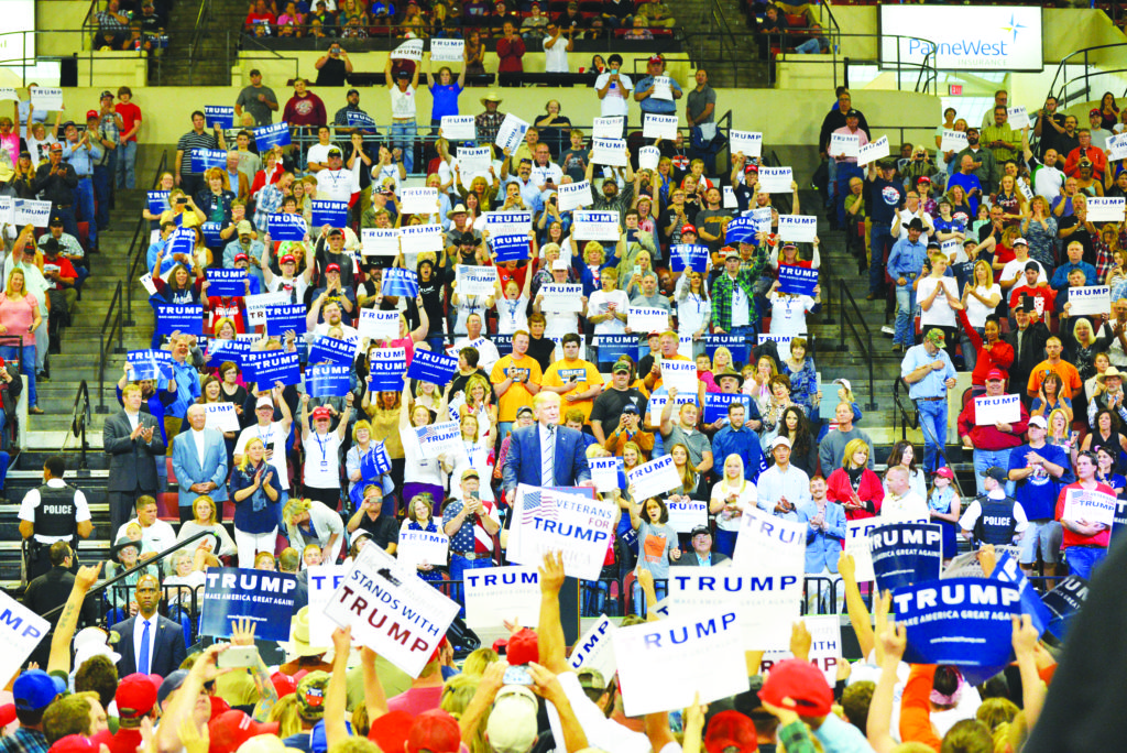 Donald Trump speaks at a rally at MetraPark on May 25, 2016. The Republican nominee went on to win the general Presidential Election and the White House in Tuesday night’s historic and upset general election. (Jonathan McNiven photo) 